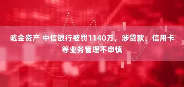 诚金资产 中信银行被罚1140万，涉贷款、信用卡等业务管理不审慎